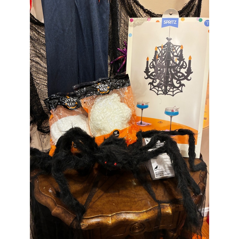 Spritz Hyde & Eek Halloween Decor Bundle Chandelier Spider Web Lights Set Black